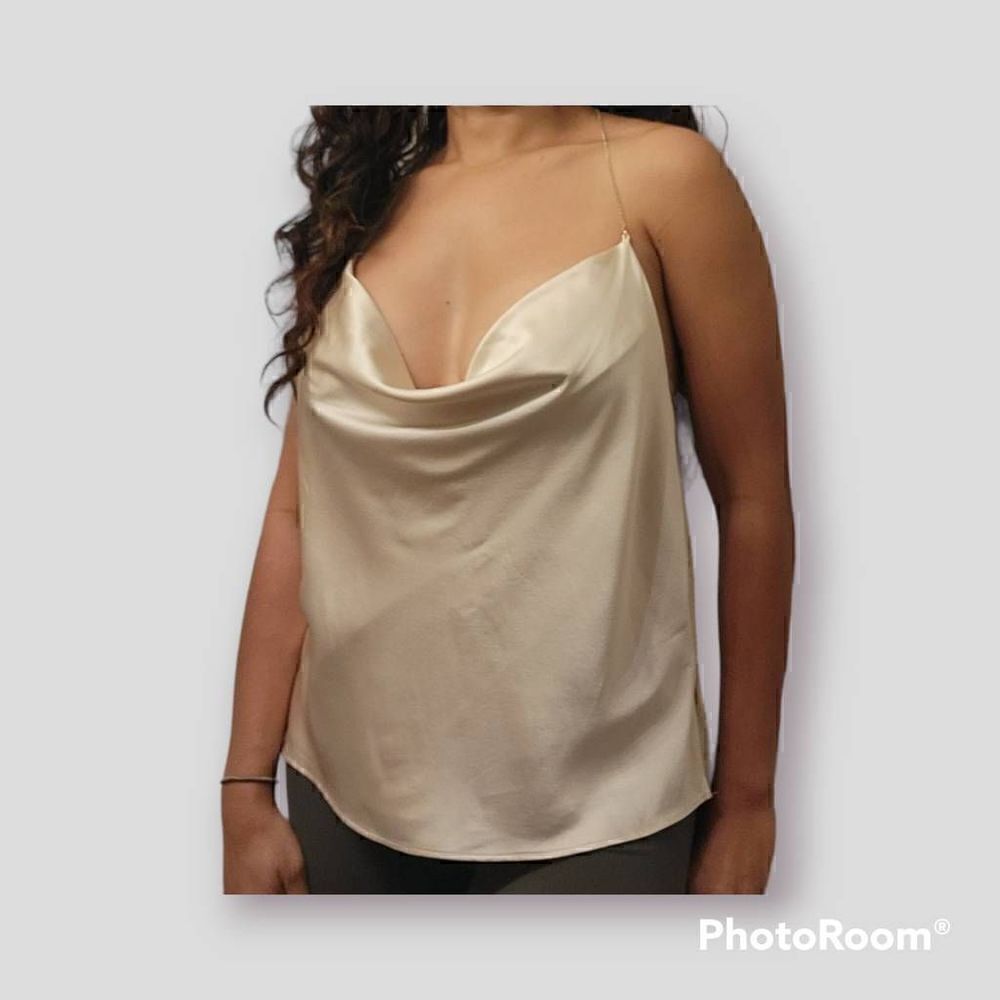 Cami NYC Cropped Chain Strap Silk Satin Top S